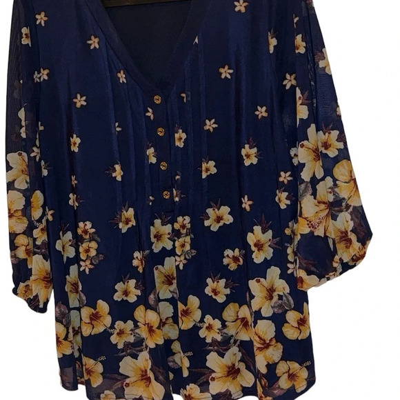 Vintage style blue  floral blouse Sz M - Picture 3 of 11